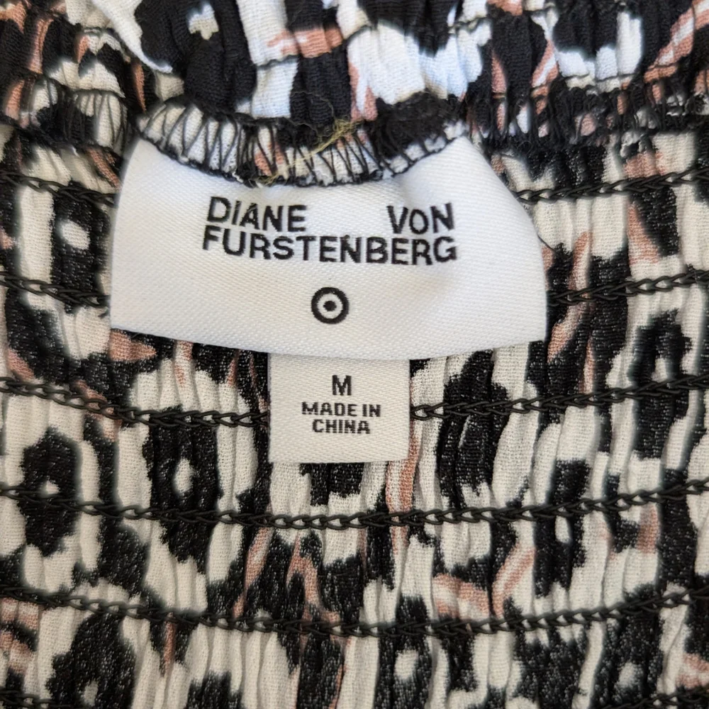 Diane Von Furstenberg X Target Womens  Medium Smocked Midi Dress Black Vacation - Picture 4 of 5